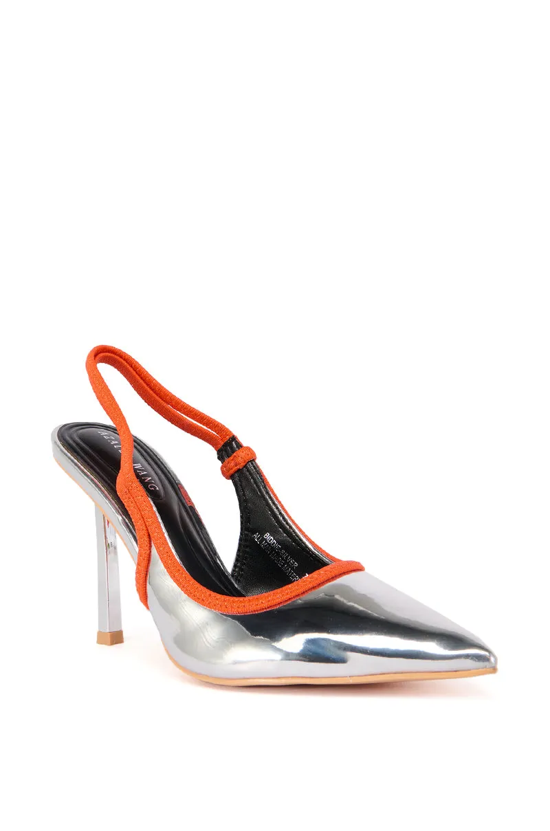 AZALEA WANG BIDDIE SILVER SLING BACK PUMP