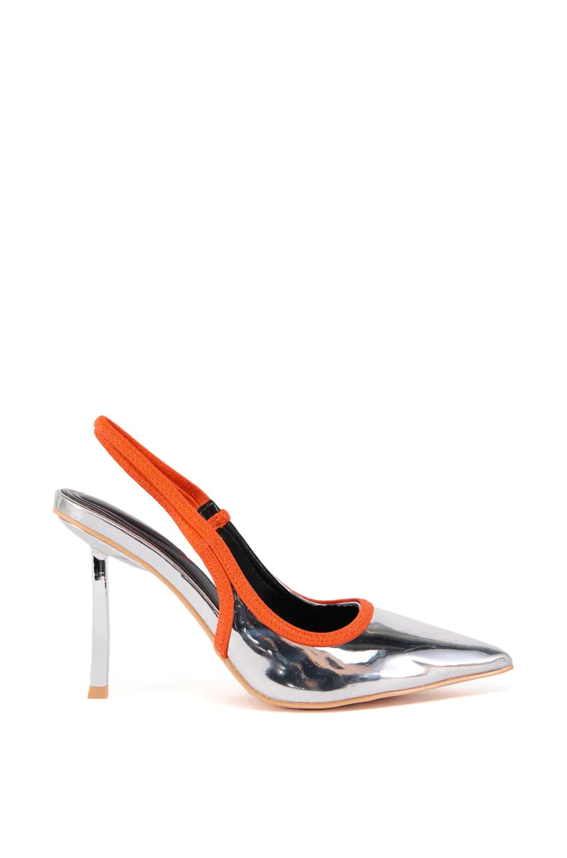 AZALEA WANG BIDDIE SILVER SLING BACK PUMP