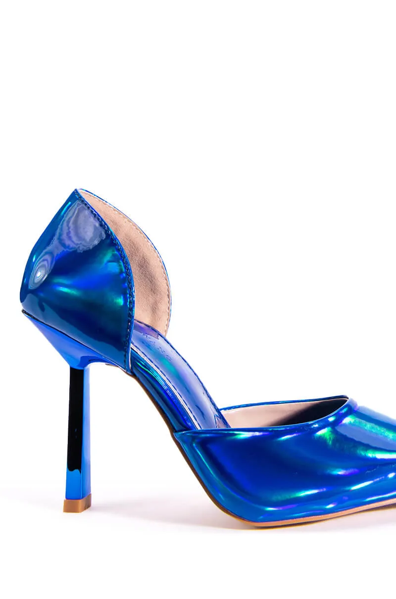 AZALEA WANG JUNO METALLIC STILETTO PUMP IN BLUE