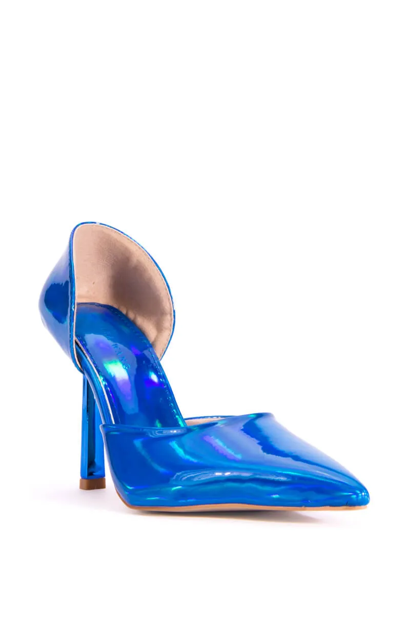 AZALEA WANG JUNO METALLIC STILETTO PUMP IN BLUE