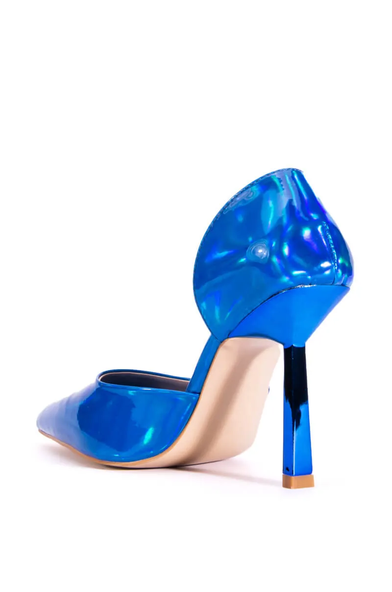 AZALEA WANG JUNO METALLIC STILETTO PUMP IN BLUE