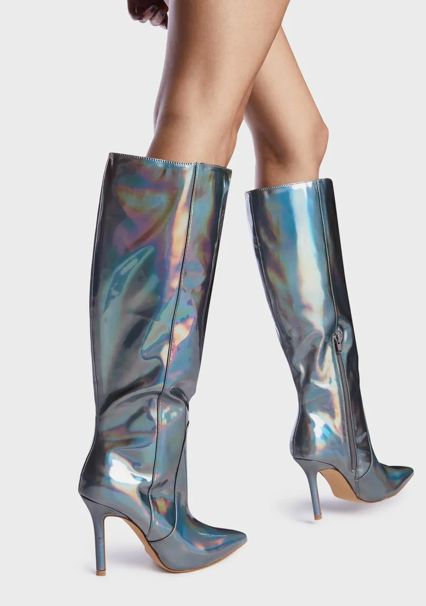 Best Believe Holographic Stiletto Knee High Boots