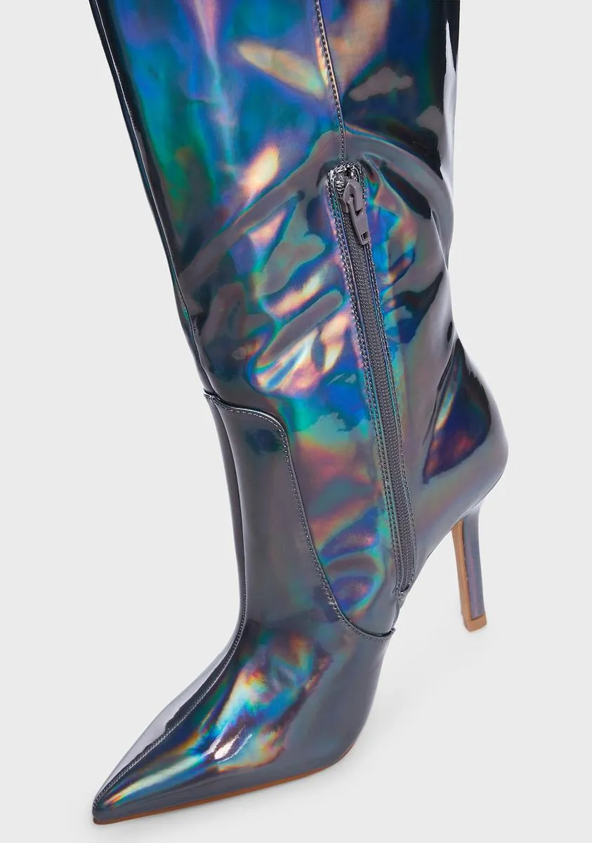 Best Believe Holographic Stiletto Knee High Boots