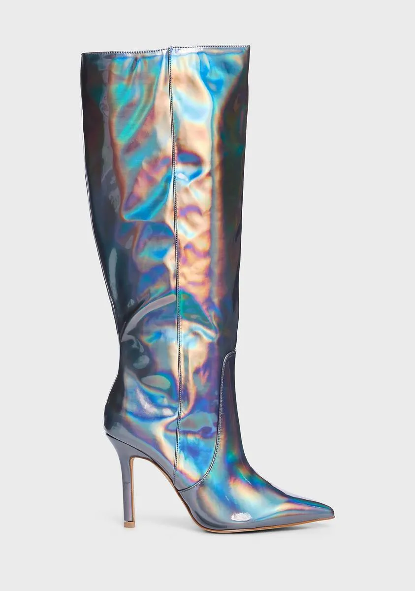 Best Believe Holographic Stiletto Knee High Boots