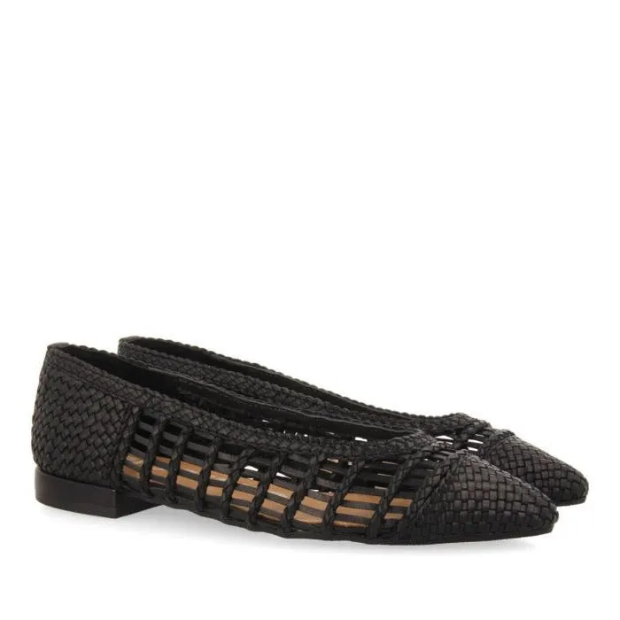 Black braided leather super soft ballerinas