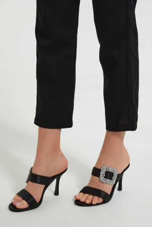 Black Mule With Buckle Trim