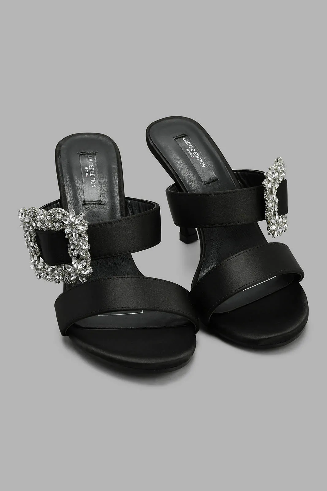 Black Mule With Buckle Trim