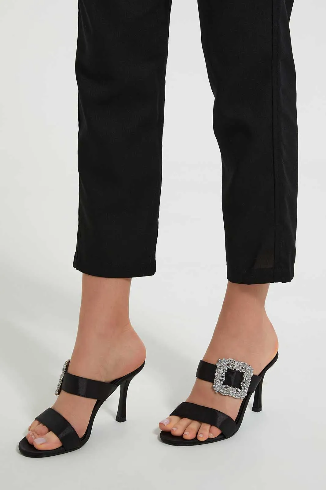 Black Mule With Buckle Trim