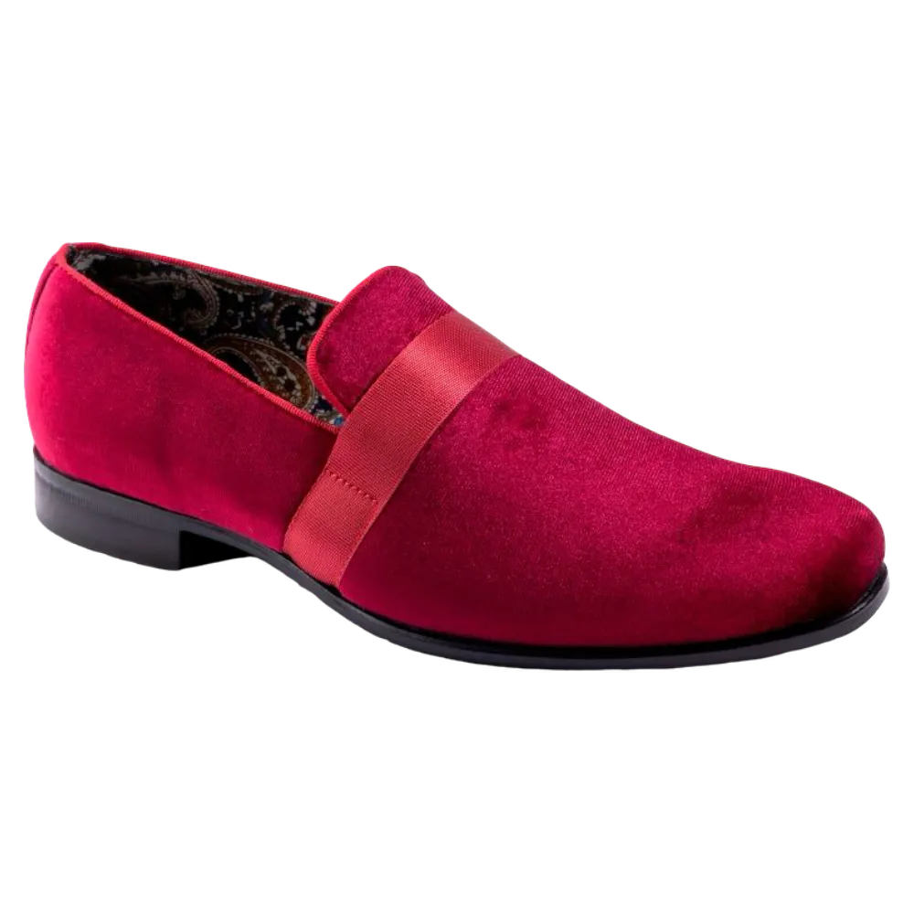 Burgundy Velvet Men's Shoe Slip-on with a satin ribbon Loafer