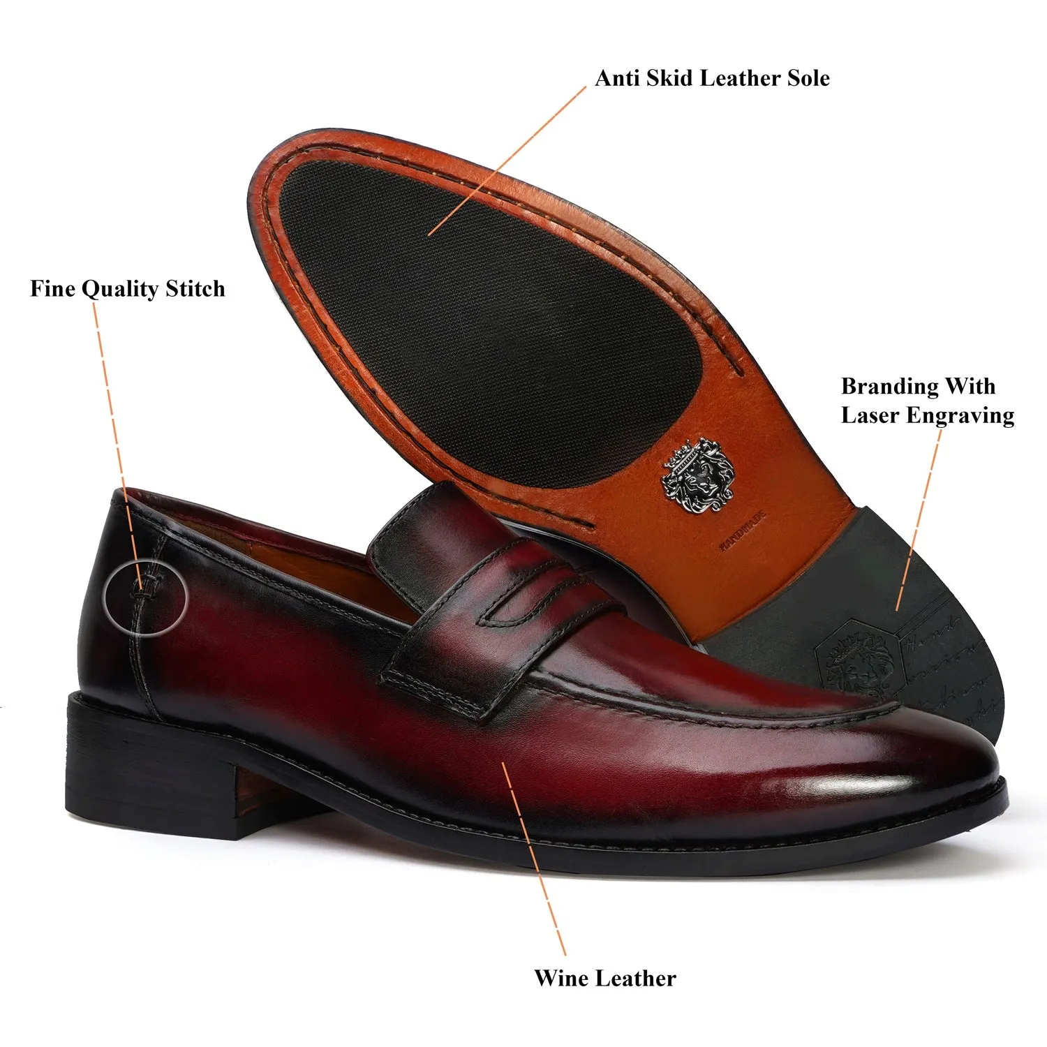 Burnished Wine Penny Loafer in Genuine Leather