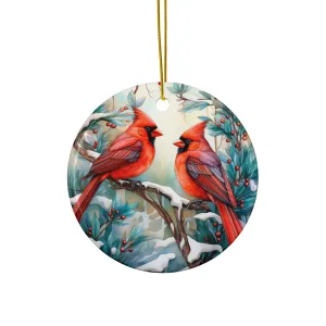 Cardinal Pair Ceramic Ornaments, 2-Side Print