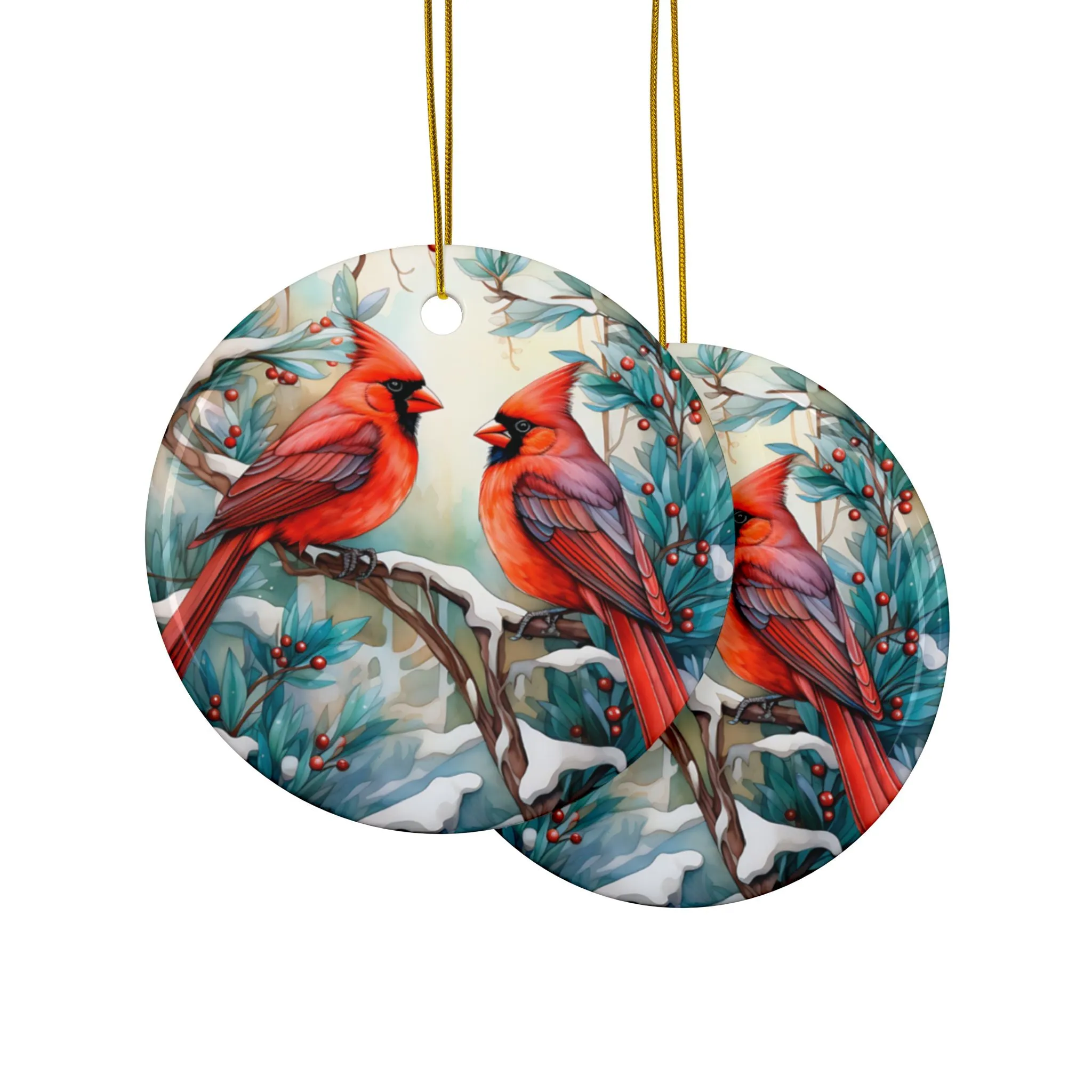 Cardinal Pair Ceramic Ornaments, 2-Side Print