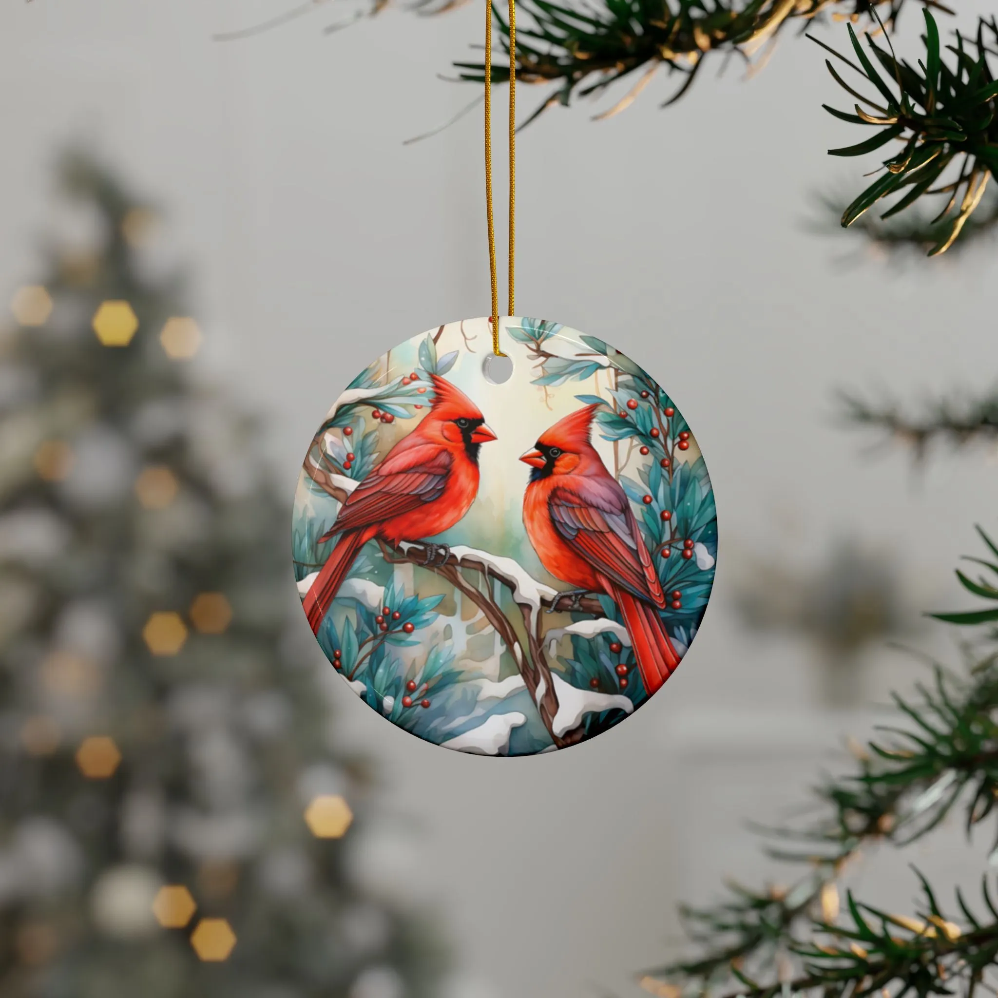 Cardinal Pair Ceramic Ornaments, 2-Side Print