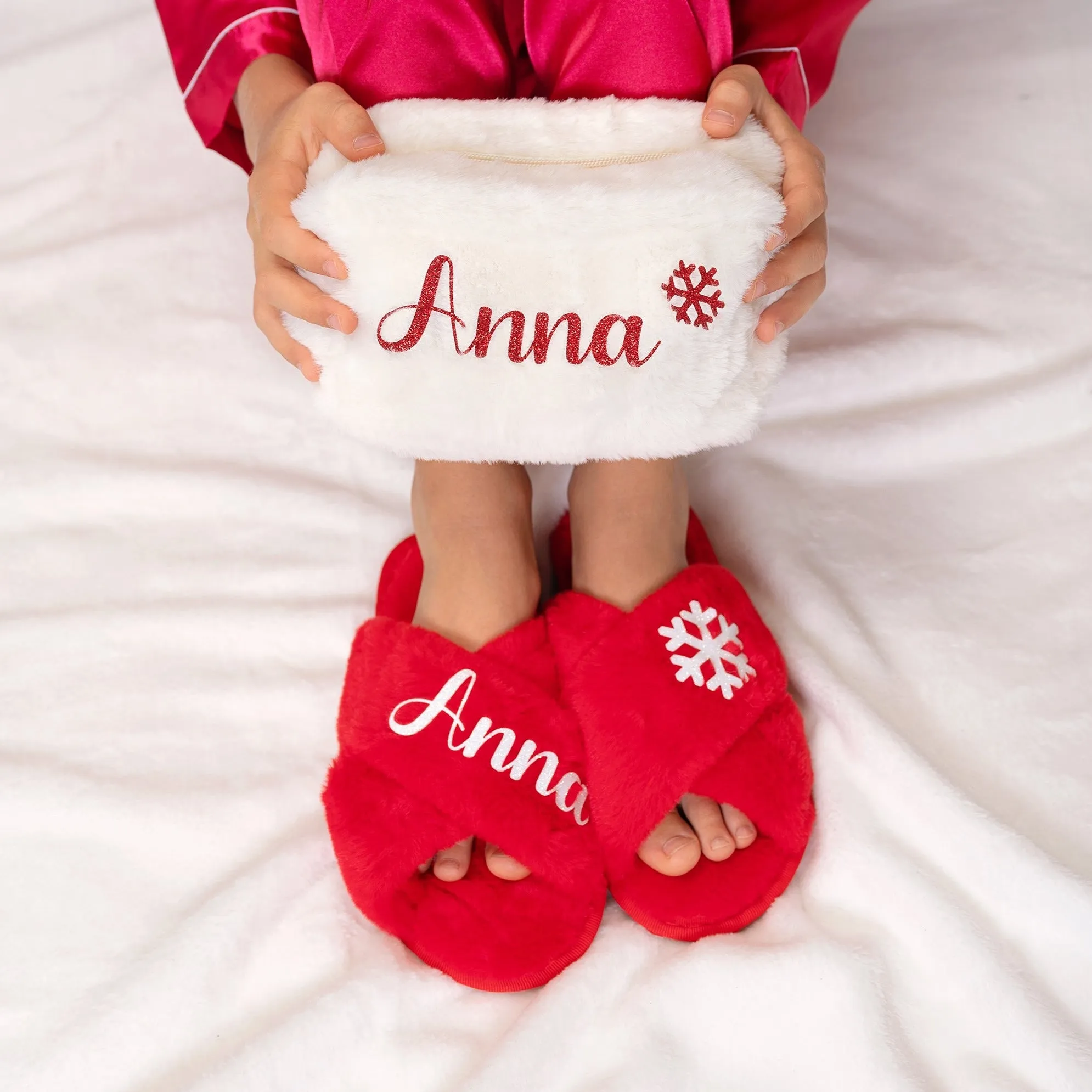 Christmas Fluffy Cross Slippers for Kids