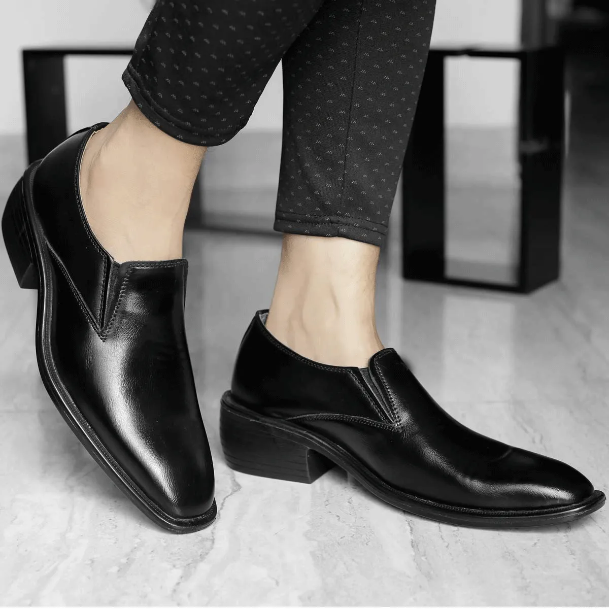 Classic Height Increasing Black Casual And Formal Slip on Shoes For Men-JonasParamount