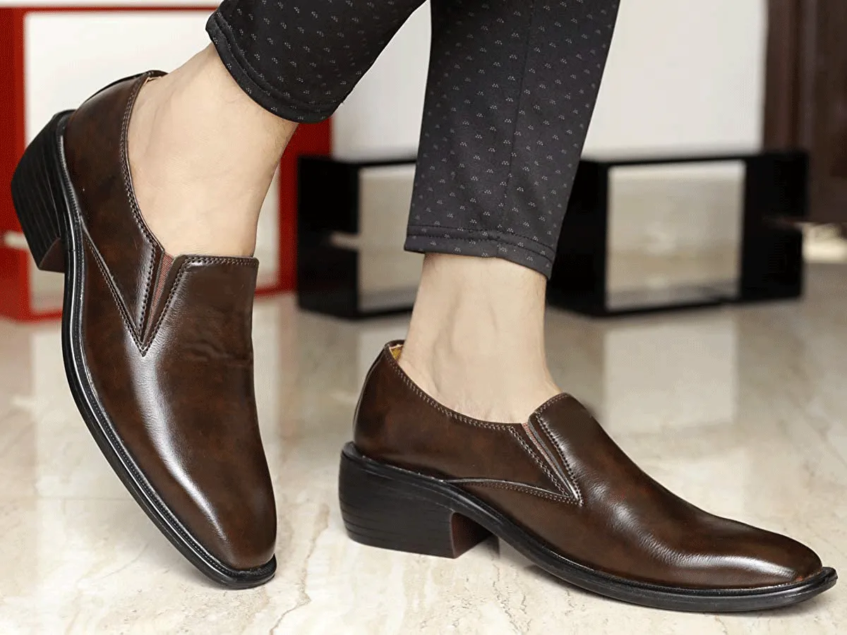 Classic Height Increasing Brown Casual And Formal Slip on Shoes For Men-JonasParamount