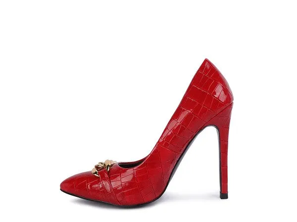 Fanfare Croc Stiletto Pump Heels