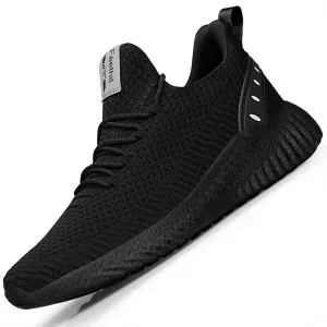 FEETHIT Mens Breathable Mesh Walking Sneaker Black