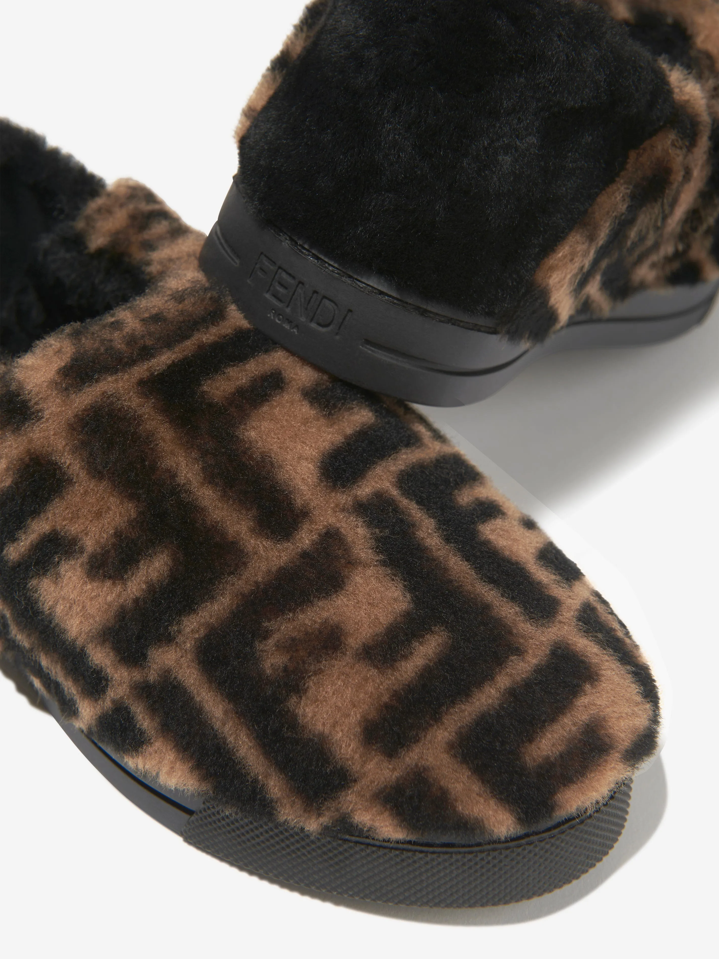 Fendi Kids Faux Fur FF Logo Slippers