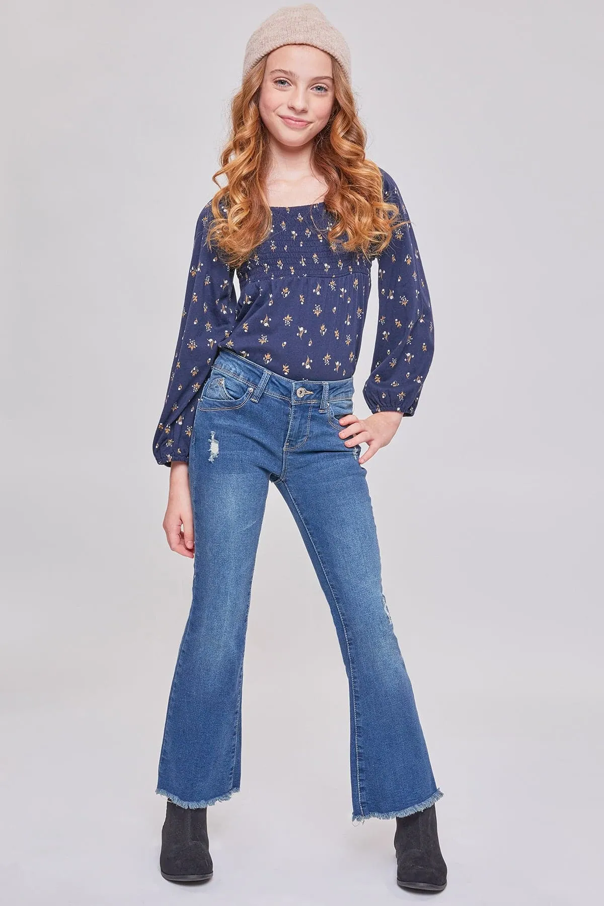 Girls Sustainable WannaBettaFit Frayed Flare Jeans