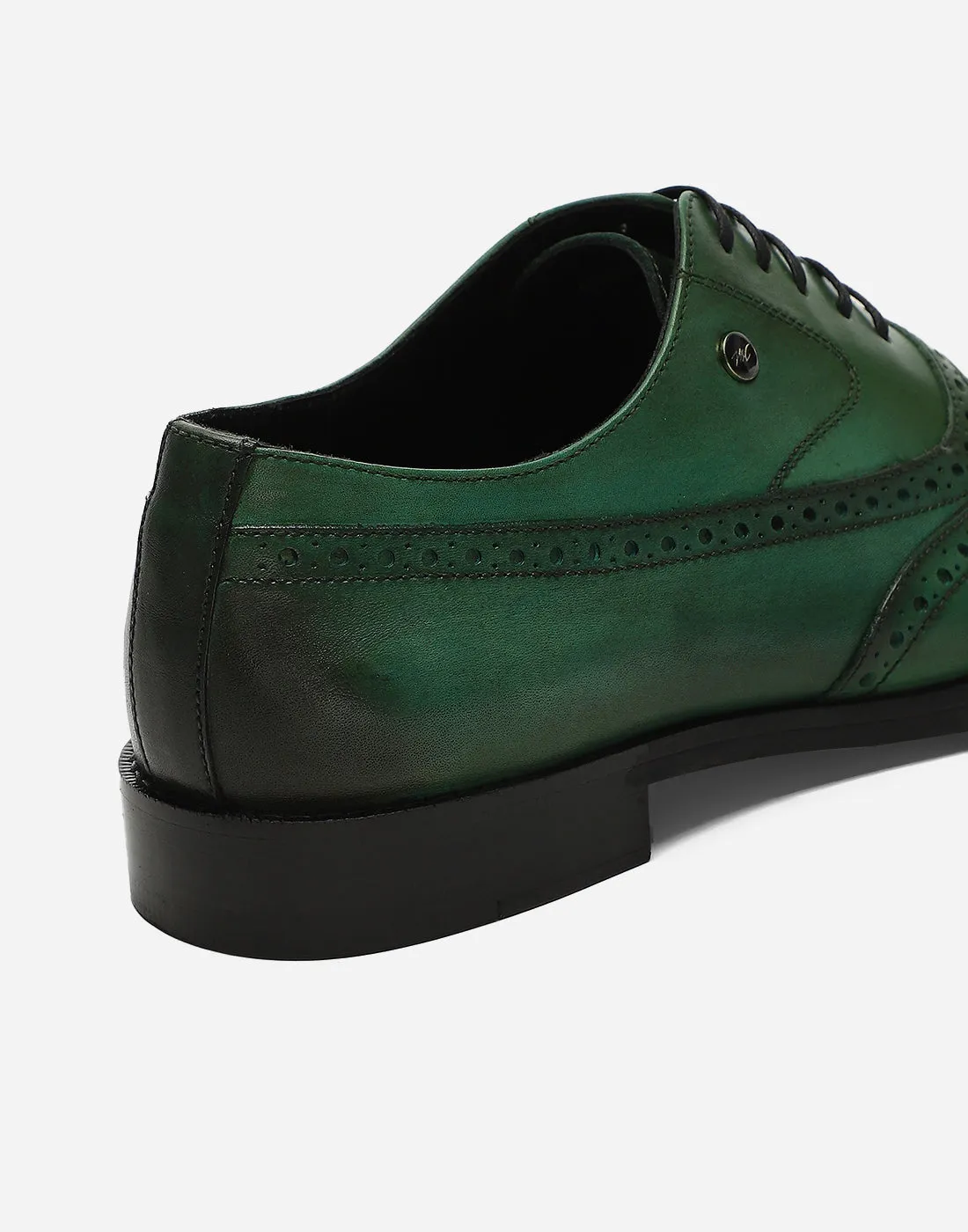 Men Green Lace Up Genuine Leather Formal Brogues