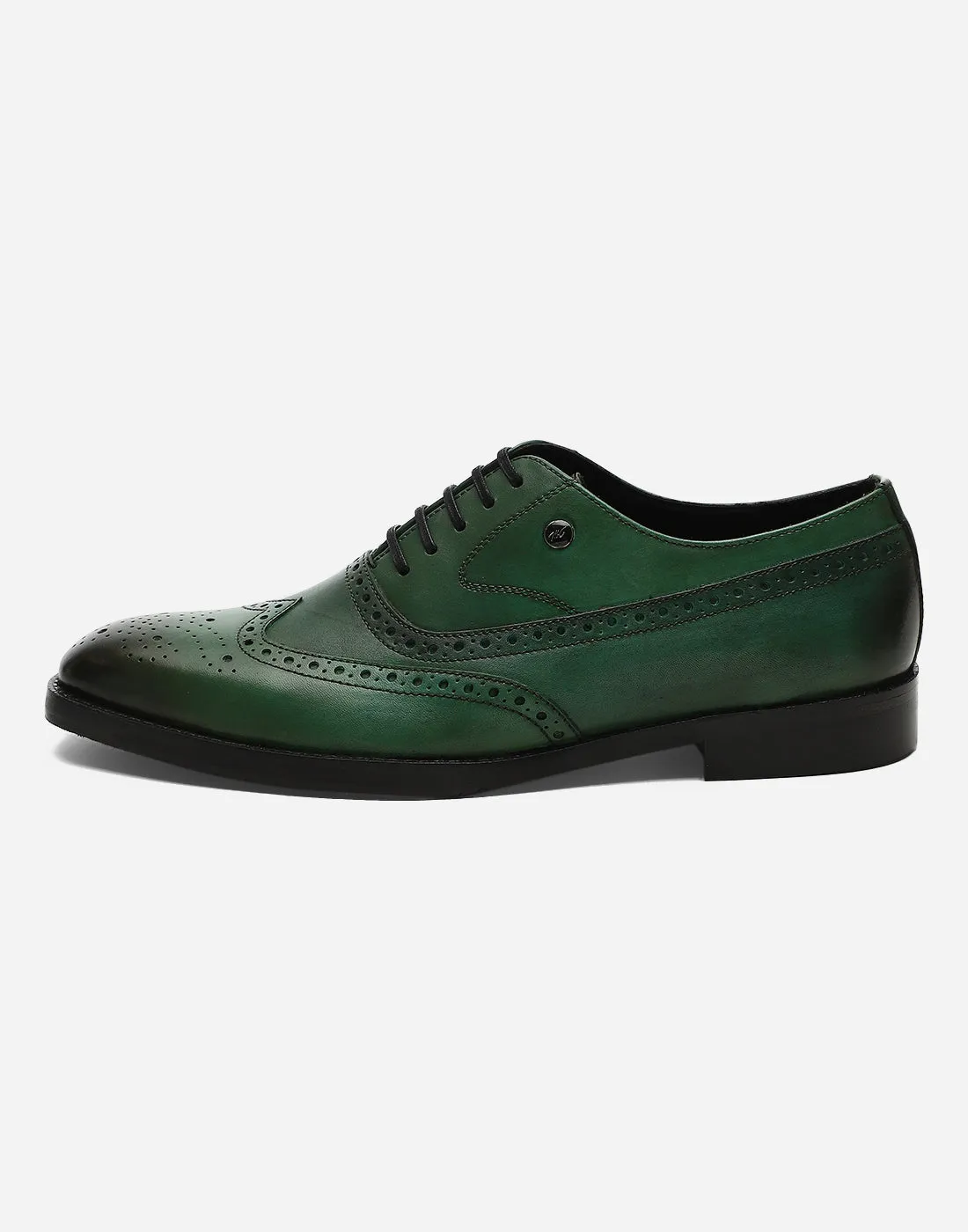 Men Green Lace Up Genuine Leather Formal Brogues