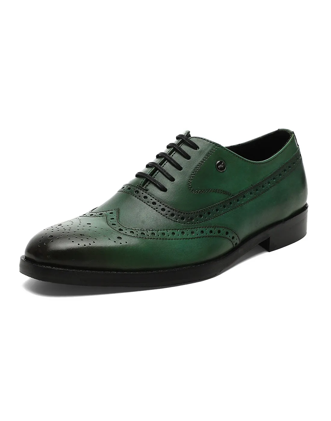 Men Green Lace Up Genuine Leather Formal Brogues