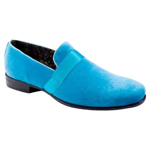 Montique Teal Aqua Velvet Men's Shoe Slip-on with a Satin Ribbon Tuxedo Loafers