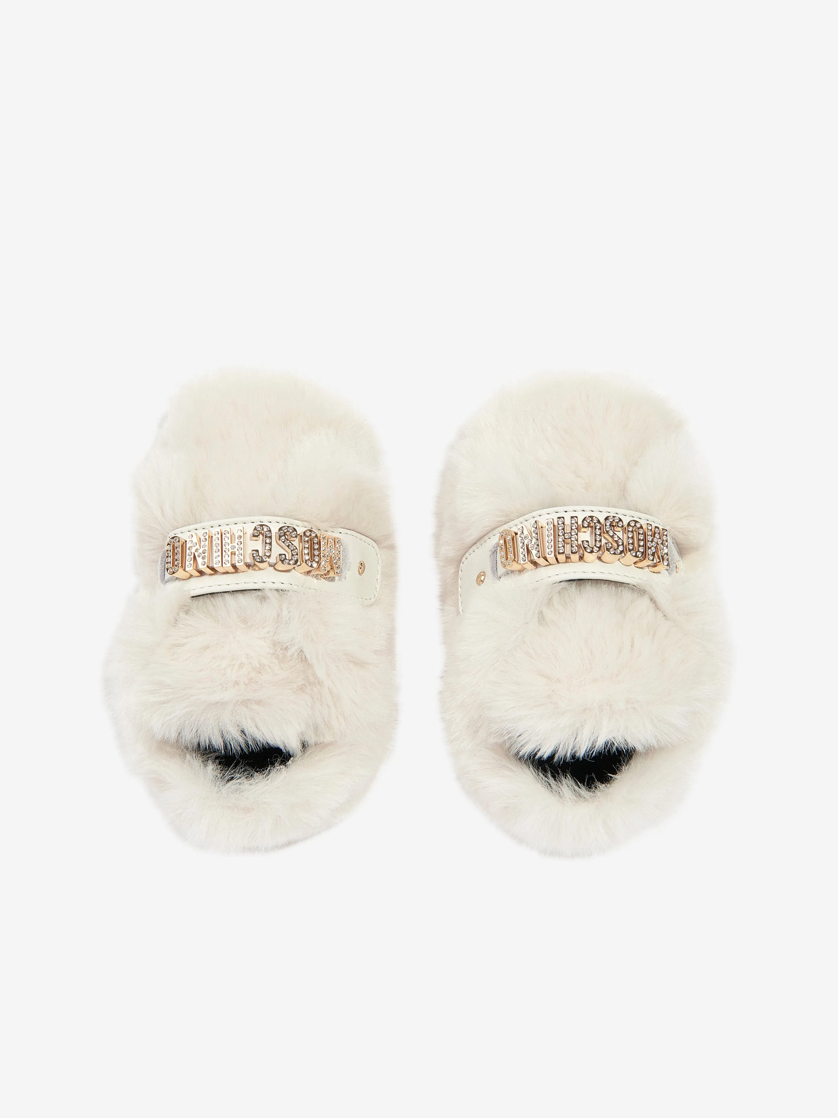 Moschino Baby Girls Furry Slippers in Ivory