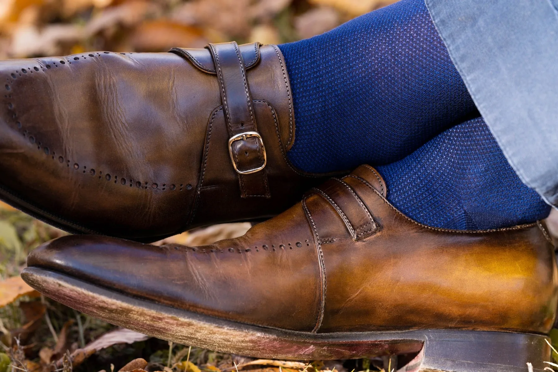 Navy Blue & Royal Blue Two-Tone Solid Socks