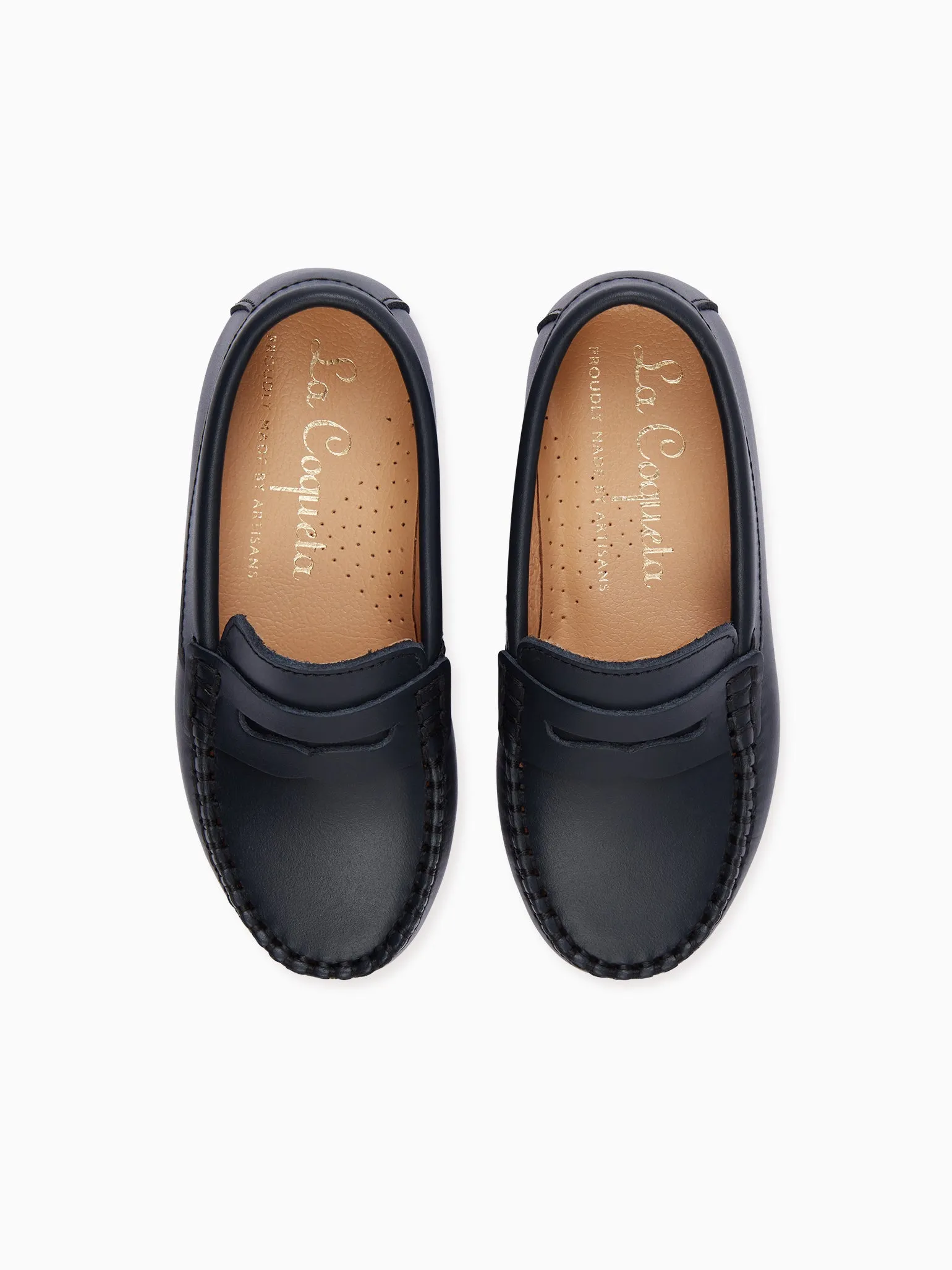 Navy Leather Boy Loafer Shoes