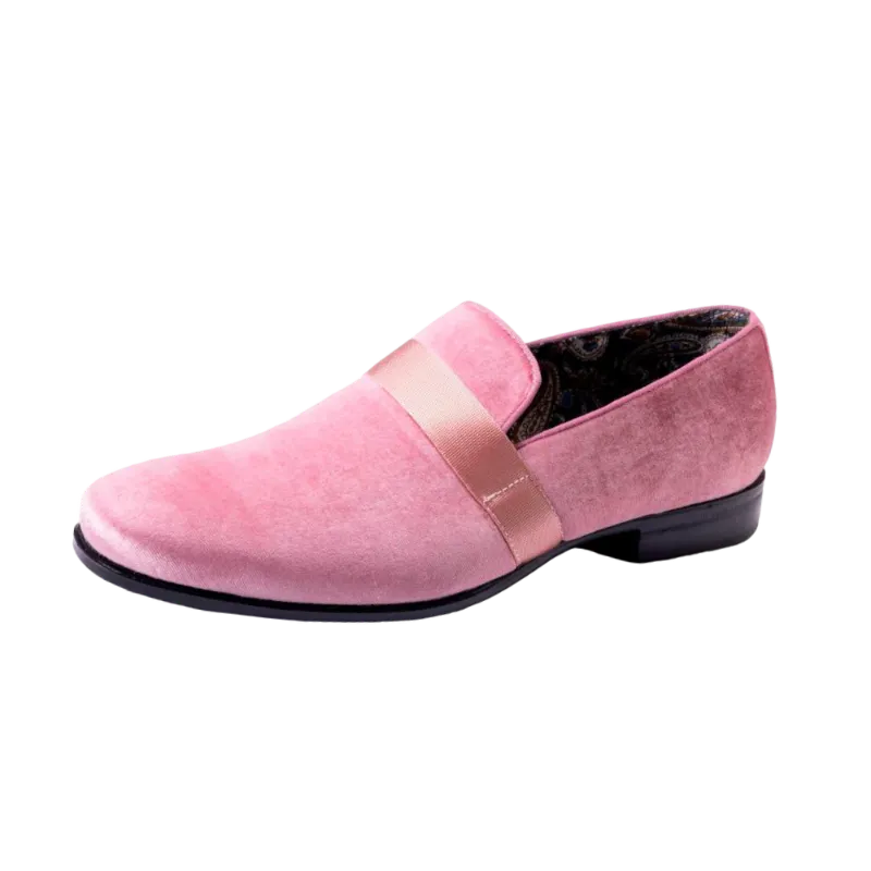 Pink Velvet Men's Shoe Slip-on with a satin ribbon Loafer