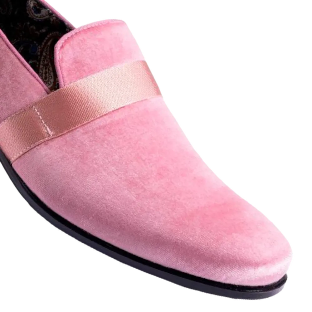 Pink Velvet Men's Shoe Slip-on with a satin ribbon Loafer