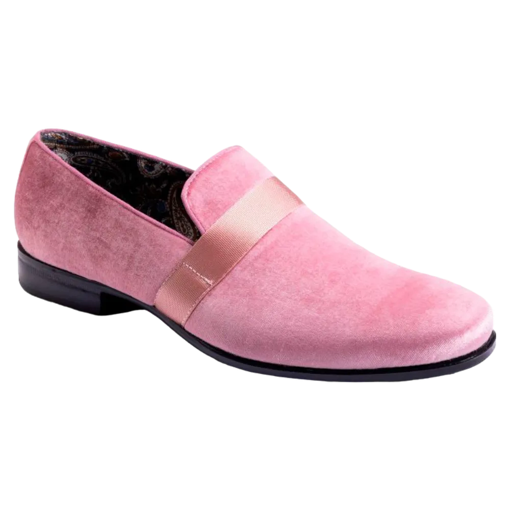 Pink Velvet Men's Shoe Slip-on with a satin ribbon Loafer