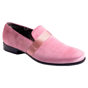 Pink Velvet Men's Shoe Slip-on with a satin ribbon Loafer