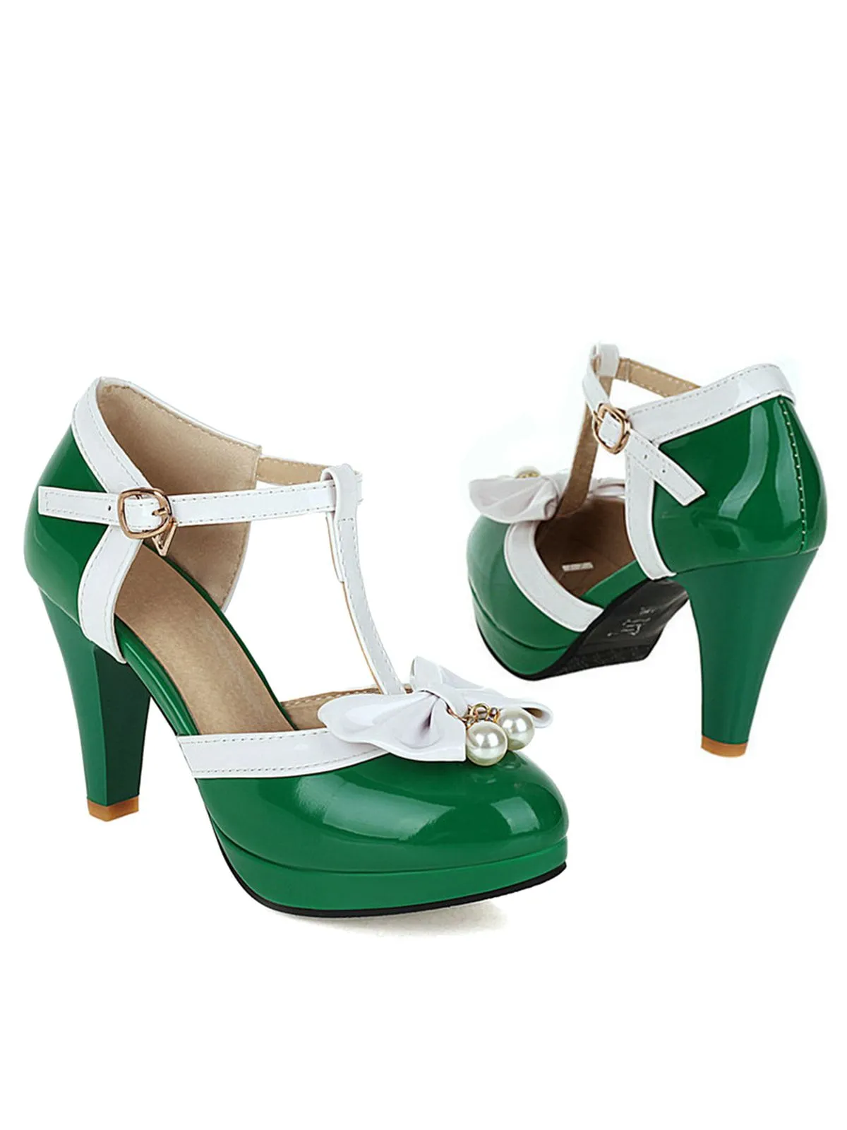 Retro T-Strap Bow High Heel Shoes