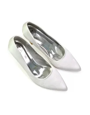 Romi Bridal Shoes Pointed Toe Wedding Glitter Court Shoes Mid Stiletto Heels in White