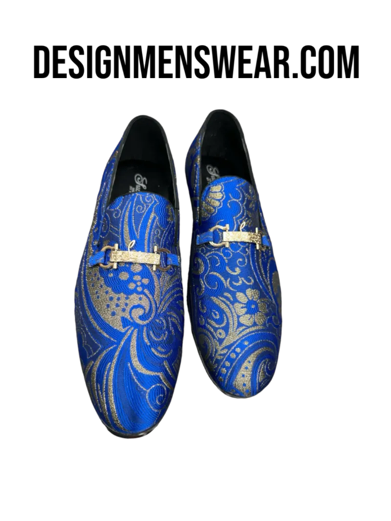 Royal and Gold Paisley Men's Slip-On Shoes Fashion Design Gold Buckle SH3573-8