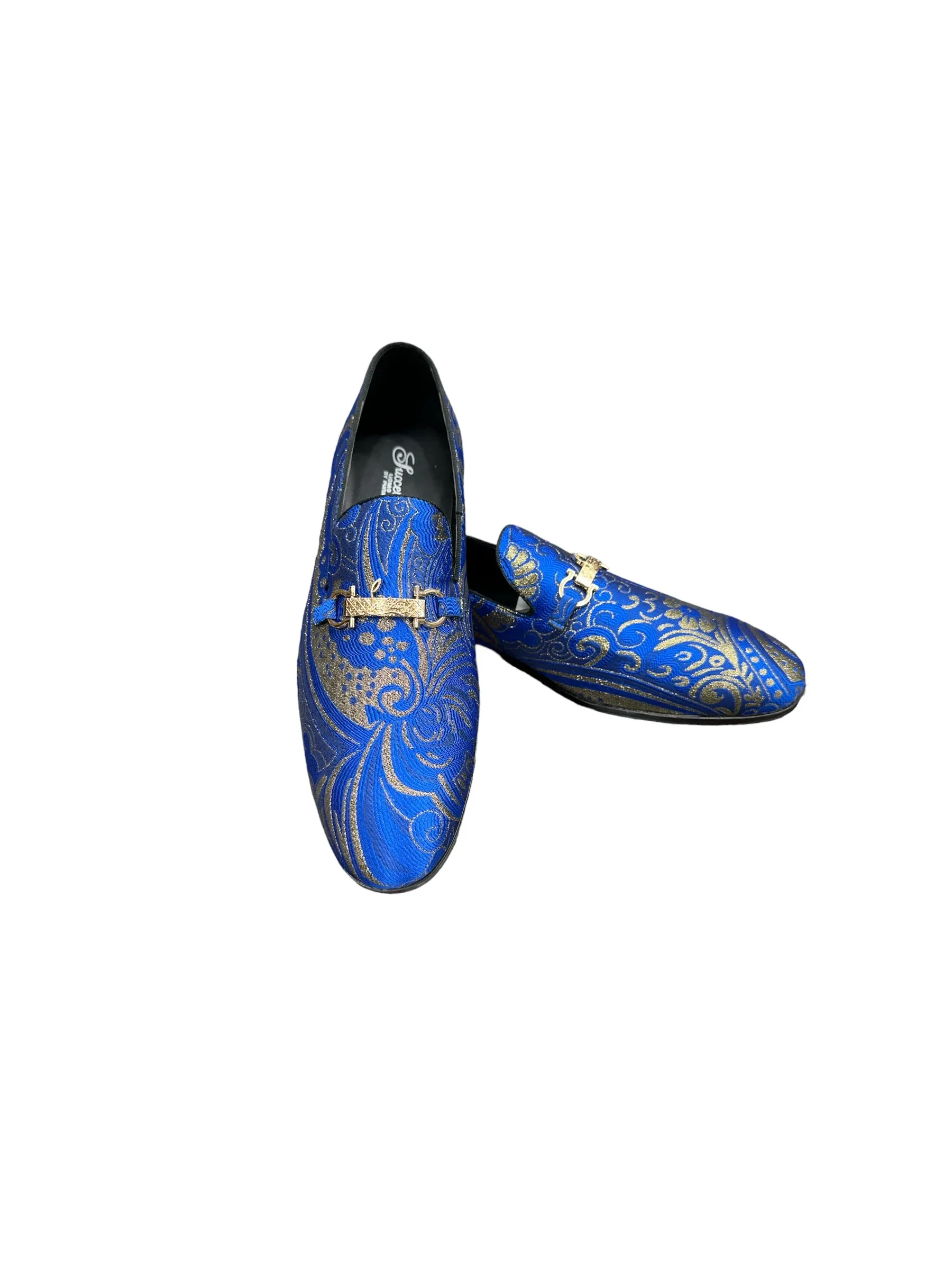 Royal and Gold Paisley Men's Slip-On Shoes Fashion Design Gold Buckle SH3573-8