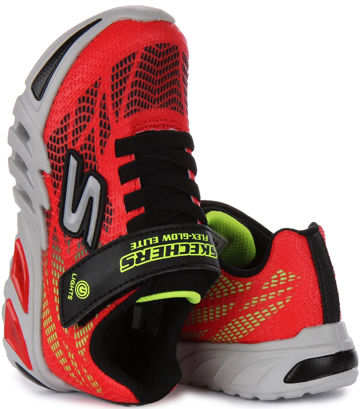 Skechers Flex Glow Elite In Red Black For Kids