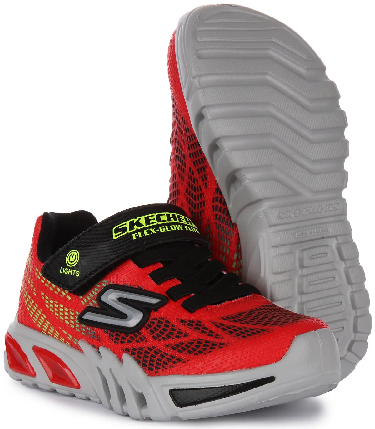 Skechers Flex Glow Elite In Red Black For Kids