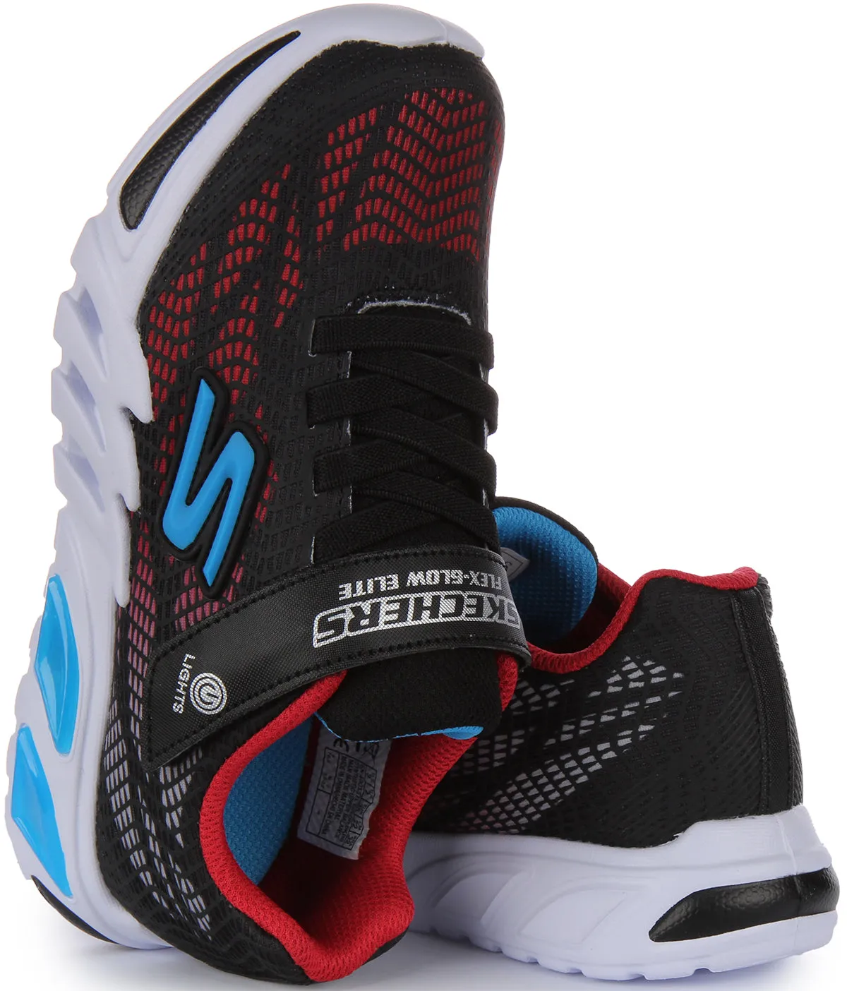 Skechers Flex Glow Elite Slip Ins Black Red For Kids