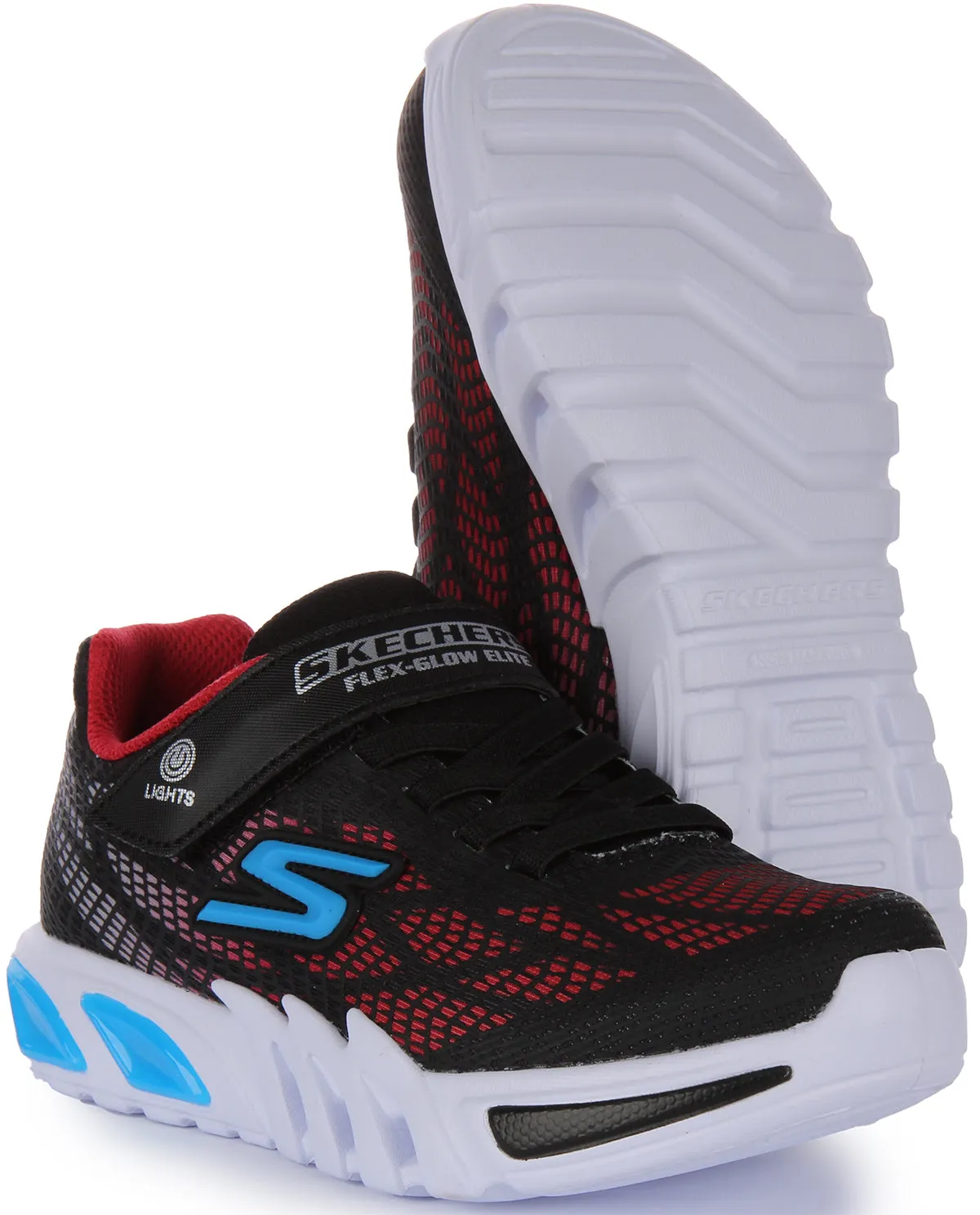 Skechers Flex Glow Elite Slip Ins Black Red For Kids