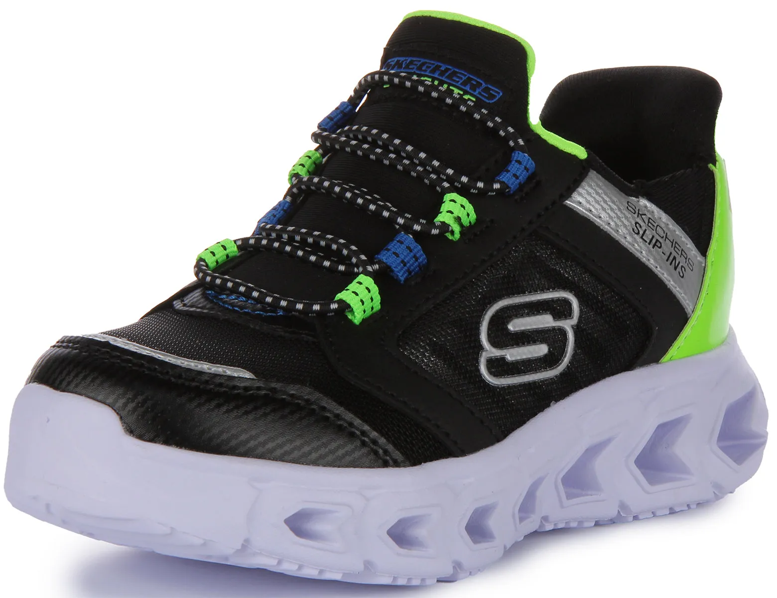 Skechers Hypno Flash 2.0 Slip Ins Black Green For Kids