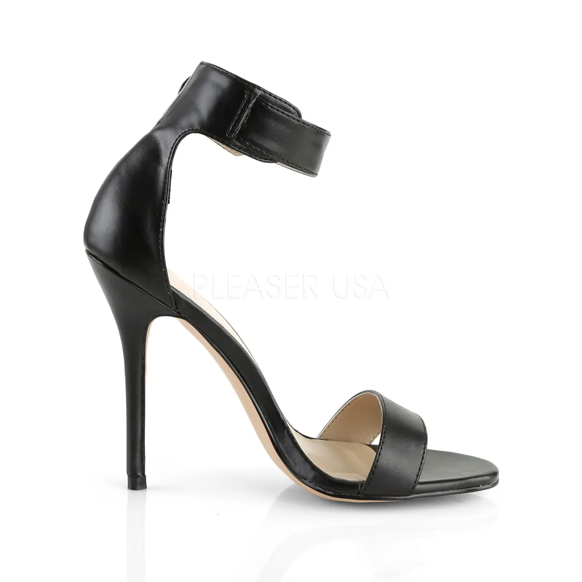 Stiletto Heel Black PU Open Toe Sandal