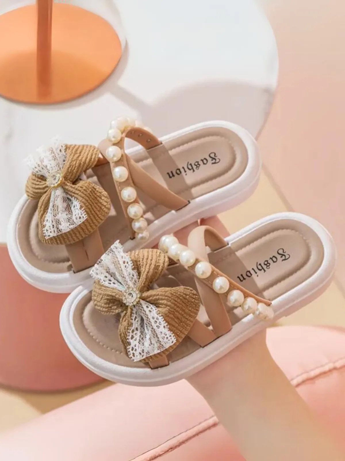 Summer Sparkle Kids' Slide Sandals with Pearl and Bow Accents By Liv and Mia