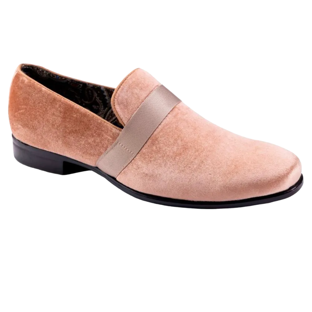 Tan Velvet Men's Shoe Slip-on with a satin ribbon Tuxedo Loafers