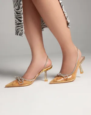 Transparent Sling Back Heels - Yellow