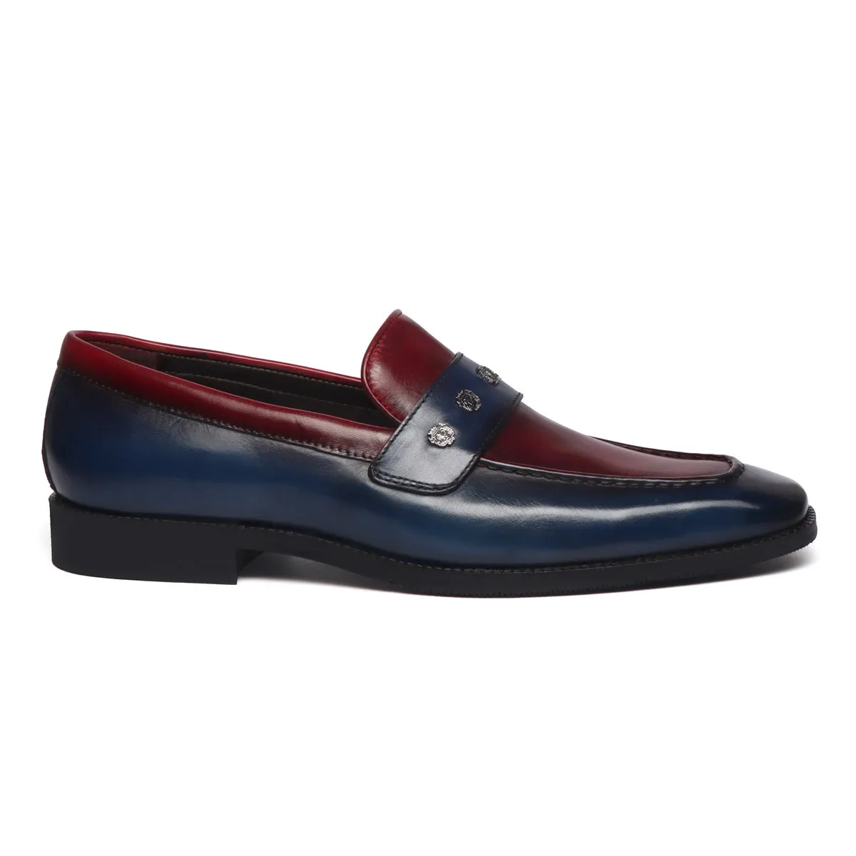 Two Tone Penny Loafer in Blue-Wine Designer Formal Slip-On Shoes