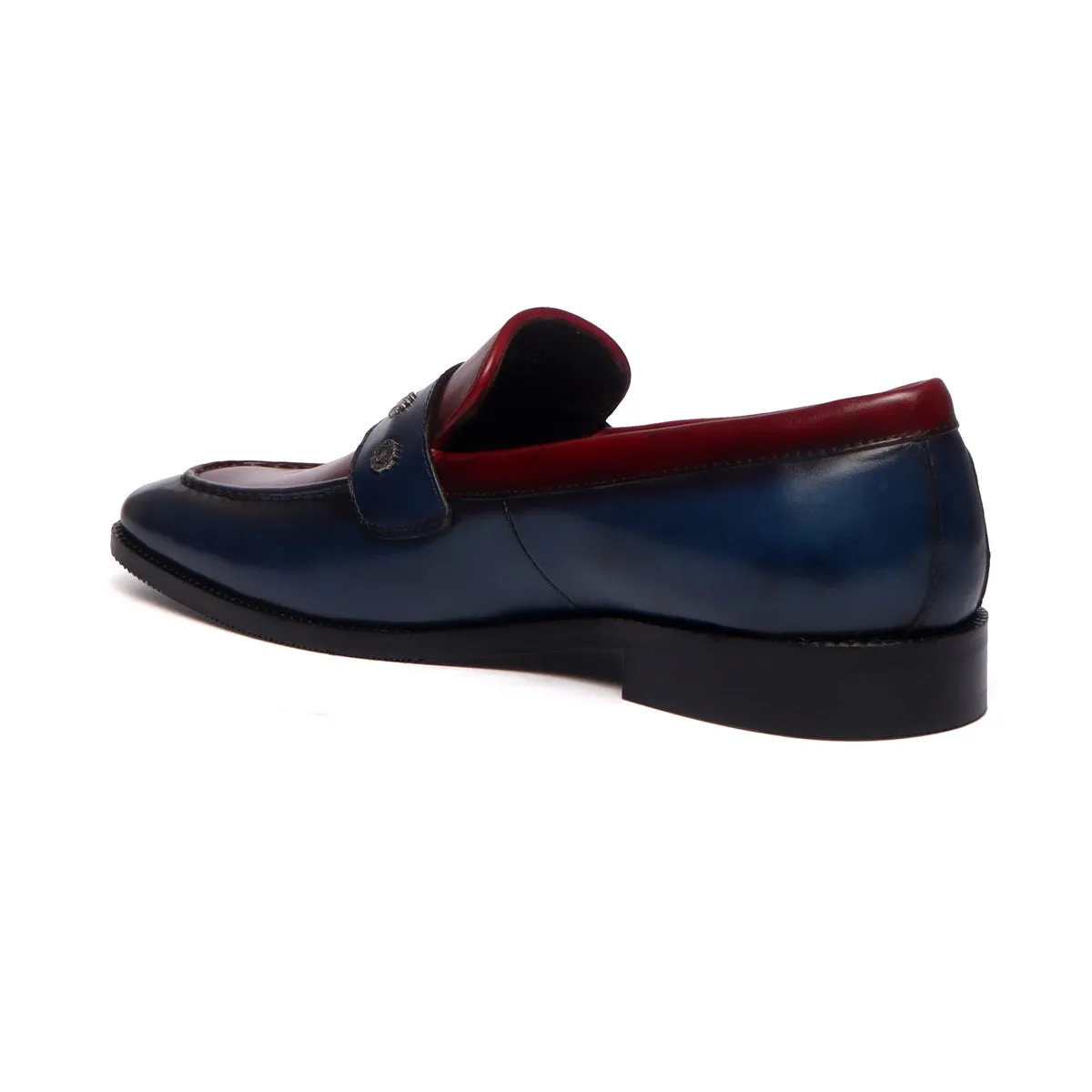 Two Tone Penny Loafer in Blue-Wine Designer Formal Slip-On Shoes